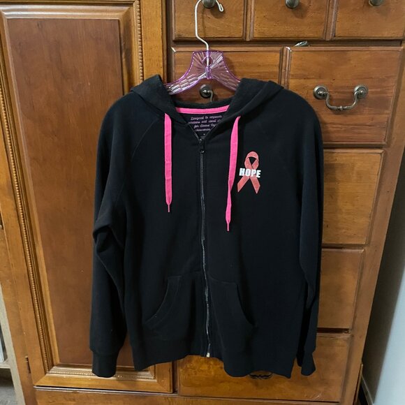 BREAST CANCER AWARENESS Women's Size Medium Black Track Jacket Hope Ribbon Pink - Picture 4 of 13